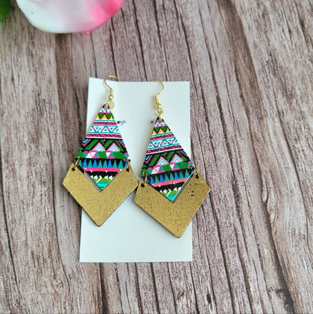 Handmade Unique Design Multicolor Bohemian Ethnic Tribal Wood Earrings